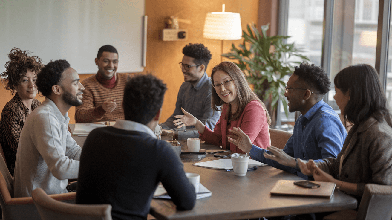 Diverse team in genuine cross-cultural dialogue